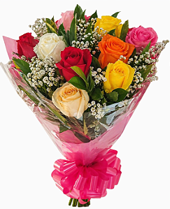 Buquê com 12 rosas coloridas
