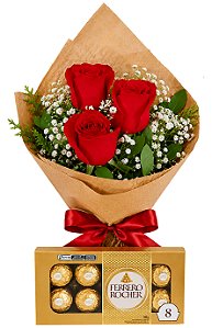Buquê Encanto de Rosas com Ferrero Rocher