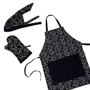 Kit Avental de Cozinha + bandana unissex + luva estampa utensílios de cozinha