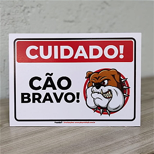 Placa de Sinalização em PVC 2mm - Cão Bravo (Bulldog)