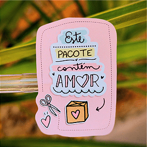 Adesivo ESTE PACOTE CONTÉM AMOR - 3x4,5cm - Sem personalização - Folha A4 (28un por folha)