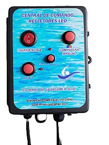 Central de Comando para Refletores de LED RGB em Piscinas C/ 1 Saída Auxiliar para Acionamento da Motobomba, Hidro.