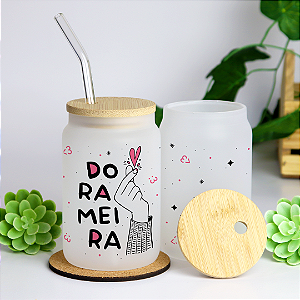 Copo Dorameira com Tampa de Bambu e Canudo de Vidro