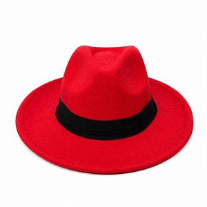 CHAPÉU DE VELUDO VERMELHO - FITA PRETA
