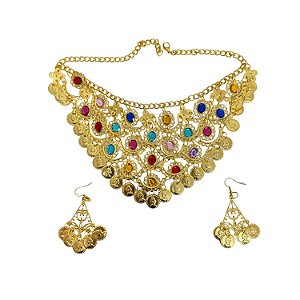 CONJUNTO CIGANO COLAR E BRINCO COLORIDO