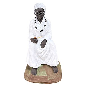 IMAGEM EM RESINA PRETA VELHA COM GUIA E LENÇO