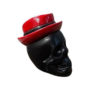 PORTA CIGARRO CAVEIRA PRETA CARTOLA VERMELHA