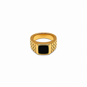 ANEL DOURADO PEDRA PRETO TAMANHO 20