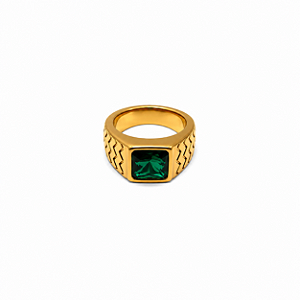 ANEL DOURADO PEDRA VERDE TAMANHO 18
