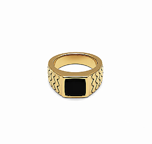 ANEL DOURADO PEDRA PRETO TAMANHO 20