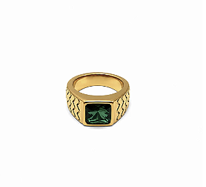 ANEL DOURADO PEDRA VERDE TAMANHO 22