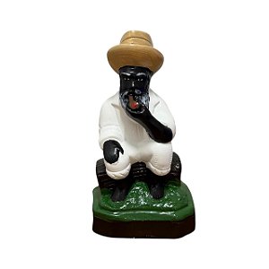 IMAGEM EM GESSO PRETO VELHO SENTADO 15CM