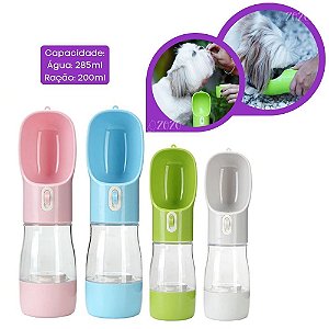 Garrafa Bebedouro Água e Ração Portátil Para Cães e Gatos 258ml Água e 200g Ração