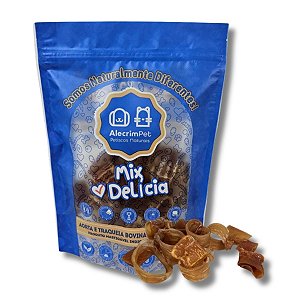 Traquéia e Artéria Aorta Bovina Desidratada Mix Delícia Mordedor 100% Natural Para Cães 100g AlecrimPet