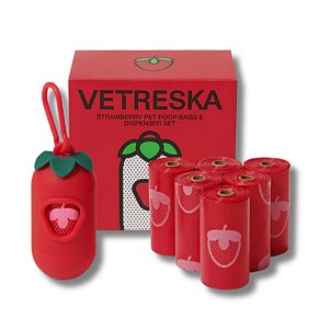 Vetreska Kit Cata Caca Para Cães Morango 1 Dispenser e 7 Rolos Refil Sacos Perfumados