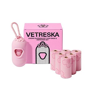 Vetreska Kit Cata Caca Para Cães Flor de Cerejeira 1 Dispenser e 7 Rolos Refil Sacos Perfumados