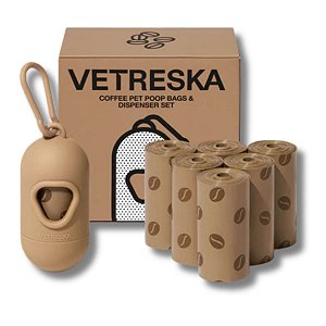 Vetreska Kit Cata Caca Para Cães Café 1 Dispenser e 7 Rolos Refil Sacos Perfumados