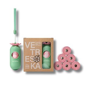 Vetreska Kit Cata Caca Para Cães Flora 1 Dispenser e 7 Rolos Refil Sacos Perfumados