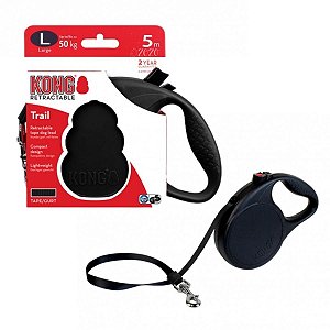 Kong Guia Retrátil Trail Preta 5m Tamanho G Para Cães