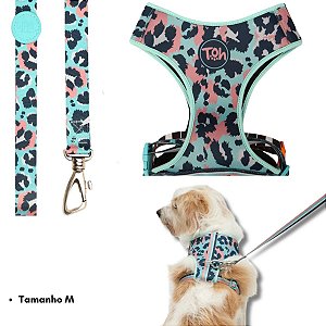 Toh Conjunto Peitoral Neocomfy e Guia Para Cães Savana Mosquetão Resistente Tamanho M