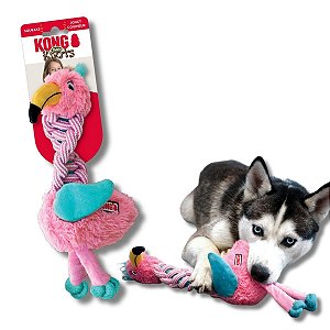 Kong Knots Twists Flamingo Pelúcia de Corda Para Cães Tamanho P/M