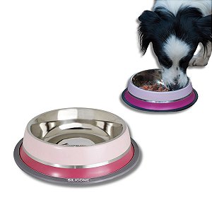Comedouro Inox Dual Cães e Gatos Rosa G 850ml Germanhart
