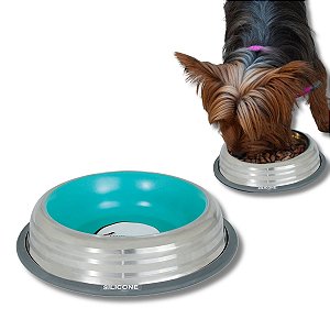 Comedouro Inox Premium Cães e Gatos Azul G 850ml Germanhart