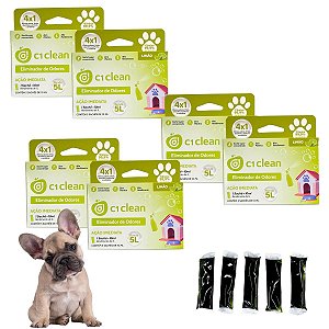 Kit 6 Eliminador de odores Limão Desinfetante Seguro P/ Pets C1 Clean Rende 5L