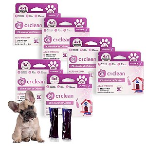 Kit 6 Eliminador de odores Lavanda Desinfetante Seguro P/ Pets C1 Clean Rende 2L