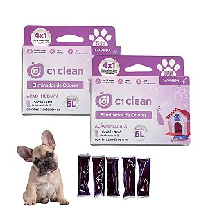 Kit 2 Eliminador de odores Lavanda Desinfetante Seguro P/ Pets C1 Clean Rende 5L