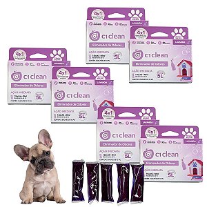 Kit 6 Eliminador de odores Lavanda Desinfetante Seguro P/ Pets C1 Clean Rende 5L