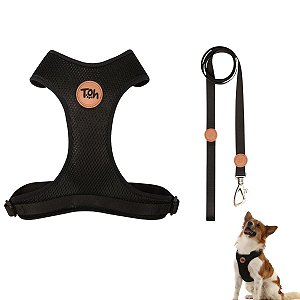 Kit Peitoral Mesh H Toh M + Guia Alça Comfort 1,5m Para Cães Preto