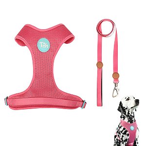 Kit Peitoral Mesh H Toh P + Guia Alça Comfort 1,5m Para Cães Rosa