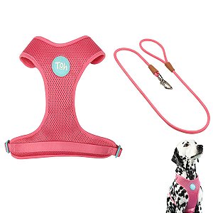 Kit Peitoral Mesh H Toh M + Guia Corda 1,20m Para Cães Rosa