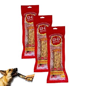 Kit 3 Pele Bovina Enrolada Mordedor Natural P/ Cães Rocambole Graúdo AlecrimPet