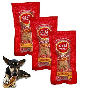 Kit 3 Pele Bovina Enrolada Mordedor Natural P/ Cães Rocambole Miudo AlecrimPet