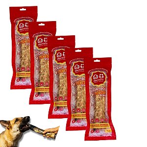 Kit 5 Pele Bovina Enrolada Mordedor Natural P/ Cães Rocambole Graúdo AlecrimPet