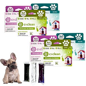 Kit 6 Eliminador de odores Desinfetante Seguro P/ Pets C1 Clean Rende 2L