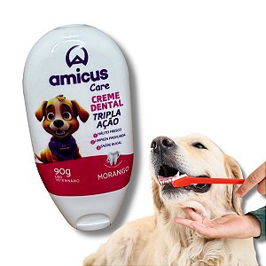 Creme Dental Para Cães Tripla Ação Amicus Care 90g Sabor Morango