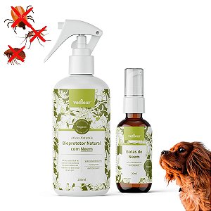 Kit 2 Repelente Com Neem 100% Natural Bioprotetor e Gotas Vetfleur Para Cães