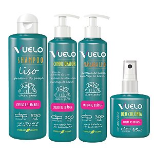 Kit Shampoo Liso Condicionador Máscara Liso Perfume Cheiro de Infância Vuelo Cães