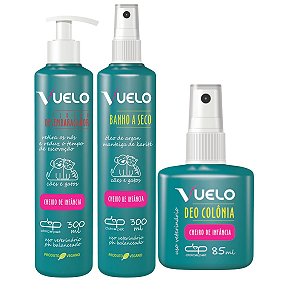 Kit Fluido Desembaraçador Banho a seco Perfume Cheiro de Infância Vuelo Cães