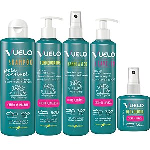 Kit Shampoo Condicionador Banho a Seco Leave In Perfume Cheiro de Infancia Vuelo