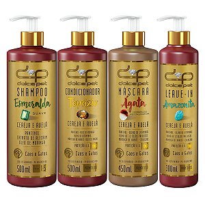 Kit Shampoo Suave Condicionador Máscara Hidratação Leave In Cereja e Avelã Cães e Gatos