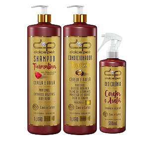 Kit Dolce Pet Shampoo Neutralizador 1:10 Condicionador e Perfume Cereja 500ml Cães