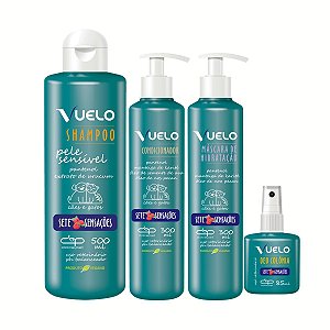 Kit Shampoo Pele Sensível Condicionador Máscara e Perfume Sete Sensações Vuelo Cães