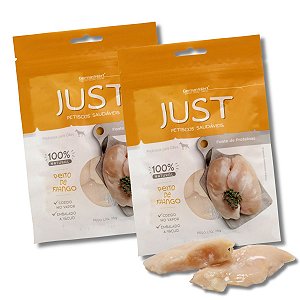 Kit 2 Just Petisco Para Cães Natural Peito de Frango Cozido no Vapor 55g