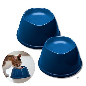 Kit Comedouro e Bebedouro Alto Para Cães e Gatos Stark High Azul Cobalto