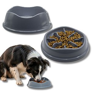 Kit Comedouro Lento Interativo e Bebedouro Para Cães Stark Slow 550ml Cinza