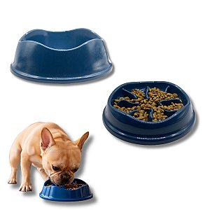 Kit Comedouro Lento Interativo e Bebedouro Para Cães Stark Slow 350ml Azul Cobalto